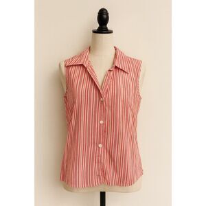 LOFT Pink & White Striped Sleeveless Button Top – Size 6